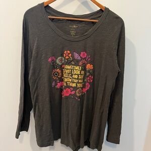 NATURAL LIFE Gray Pink Graphic Long Sleeve Tee